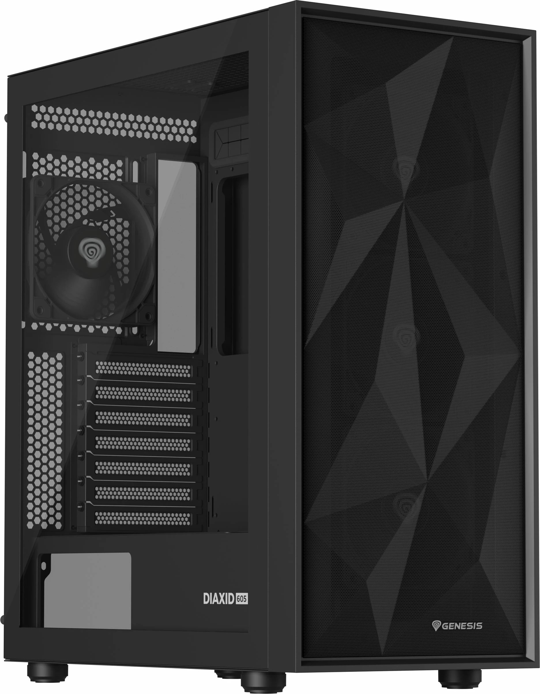 Kasë GENESIS Diaxid 605F NPC-2046 midi tower ATX, USB-C, pa furnizim, e zezë