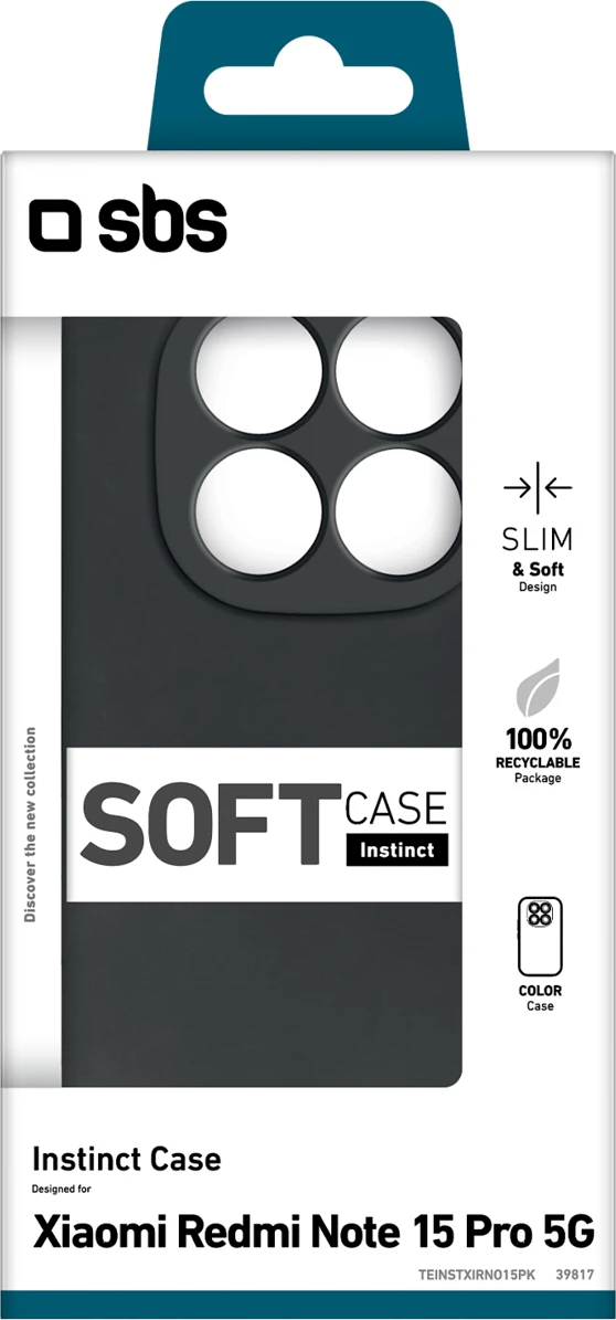 Mbështjellës SBS Instinct për Xiaomi Redmi Note 15 Pro, TPU me mikrofibër, 20 g, i zi