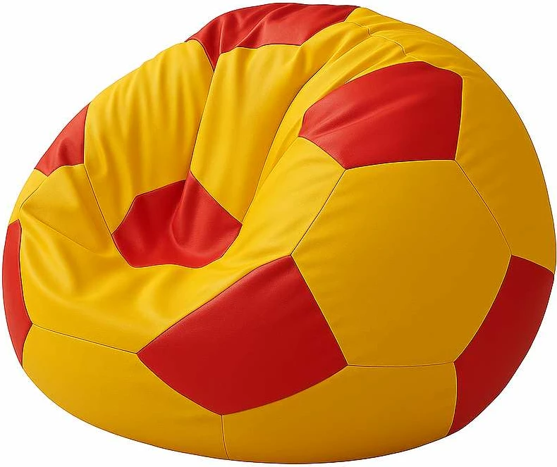 Puf futbolli i vogël, lëkurë PU, e kuqe dhe e verdhë