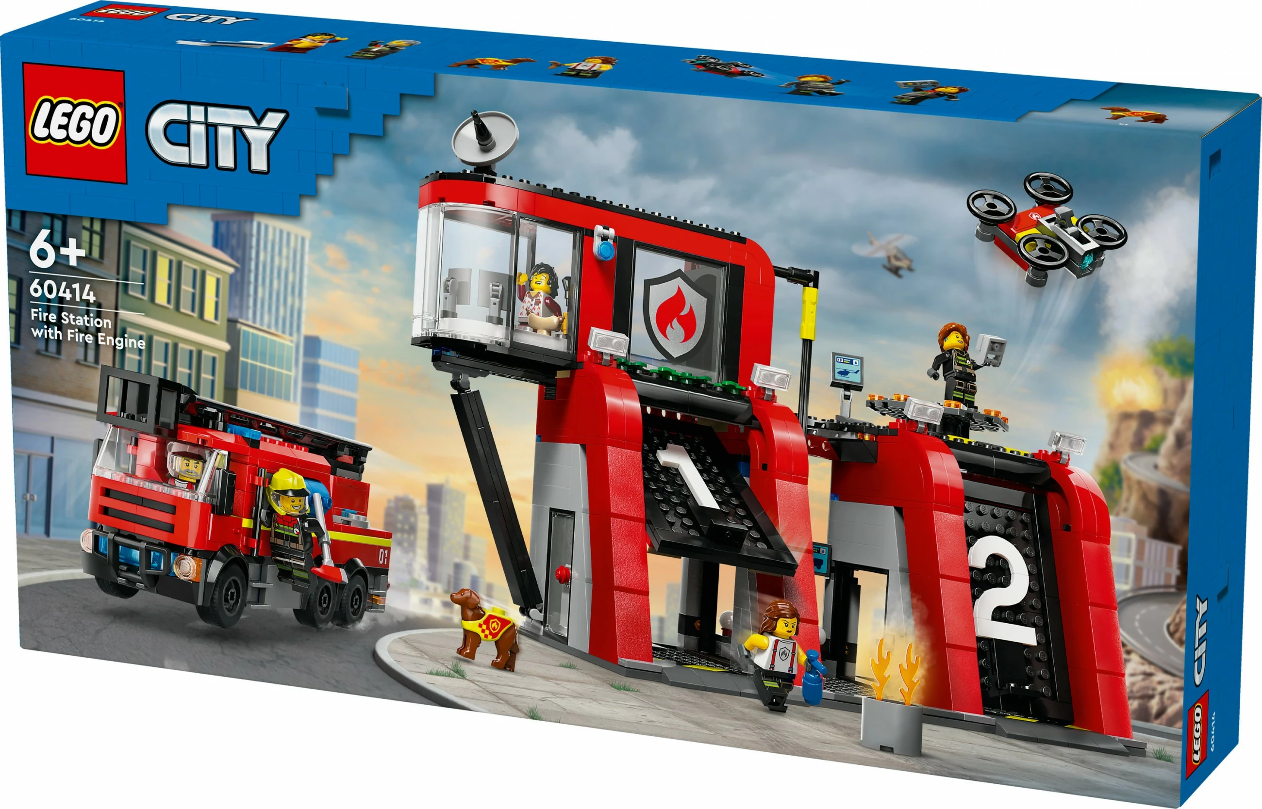 Set ndërtimi LEGO City 60414, stacion zjarri me kamion, 843 pjesë, shumëngjyrësh