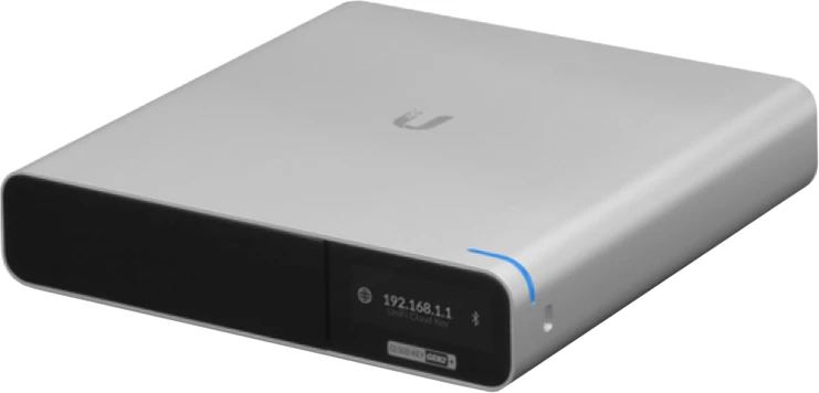 Konsolë menaxhimi rrjeti UBIQUITI UniFi CloudKey+ 3GB RAM, 32GB eMMC, SSD SATA, PoE, Gigabit Ethernet, Bluetooth, OLED, e zezë/argjend