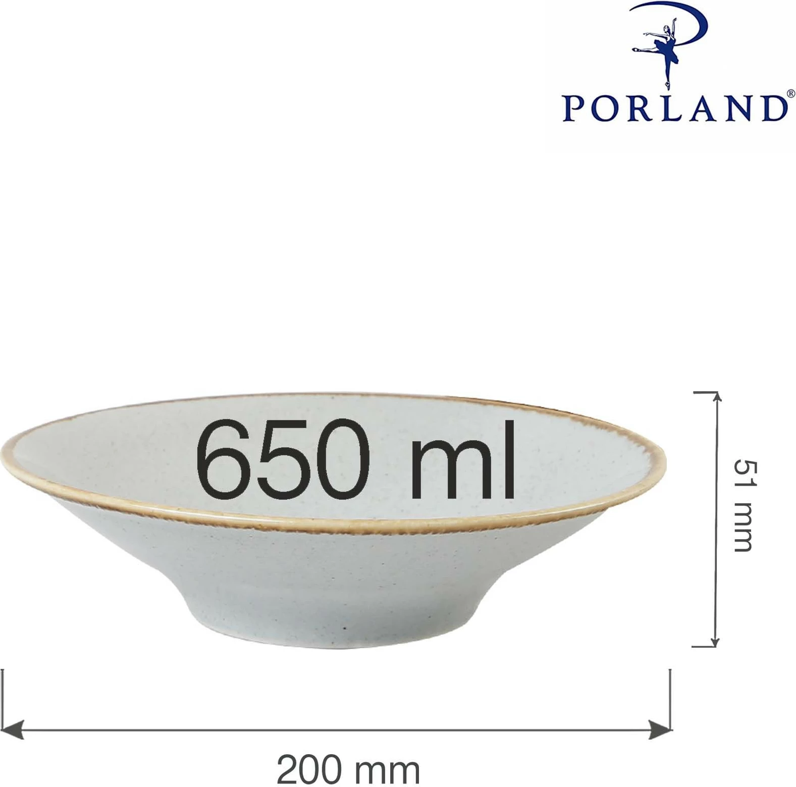 Pjatë e thellë Porland Seasons Ashen 200 mm 650 ml, gri, set 6 copë