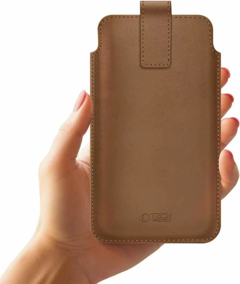 Mbështjellës Tech-Protect SM65 për celular 6.0-6.9", lëkurë ekologjike, kapëse magnetike, kafe, 1 copë