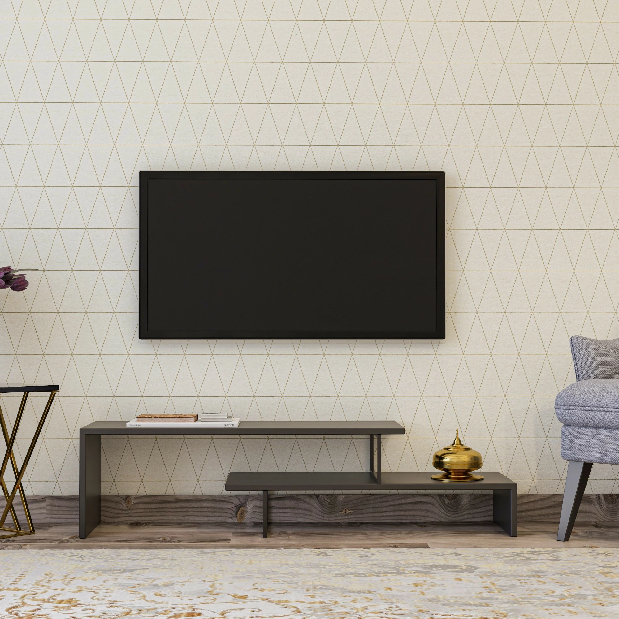 Komodinë TV Hanah Home, Ovit, antracit e zezë