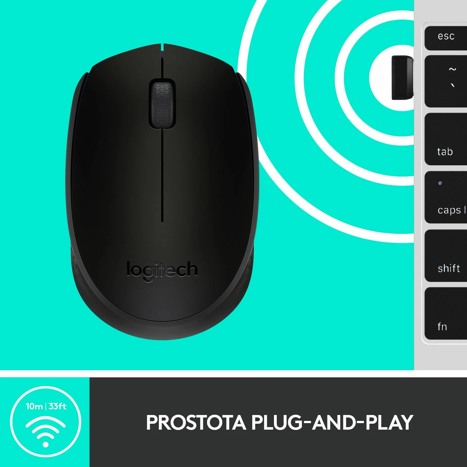 Maus Logitech B170 910-004798, wireless, USB nano receiver, 1000 DPI, i zi