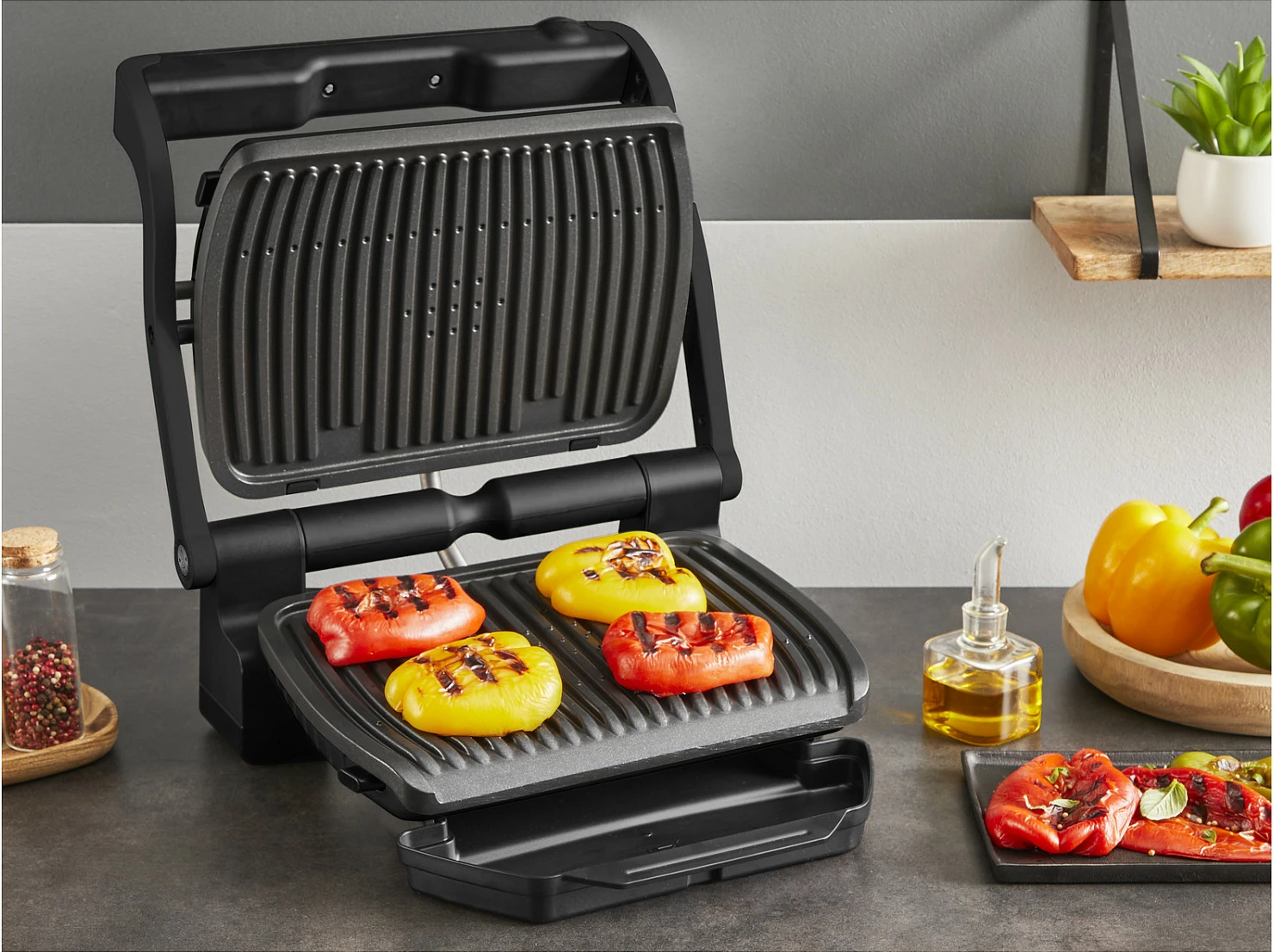 Grill elektrik kontakt Tefal OptiGrill+ GC7178, 2000W, 6 programe, i zi