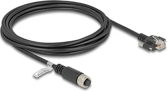 Kabllo rrjeti DeLOCK M12 8-pin (femër) në RJ45 (mashkull), Cat5e FTP, 3 m, e zezë