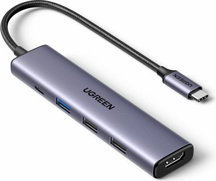 Adapter/hub USB-C UGREEN 15495 5n1, HDMI 4K@30Hz, USB-C PD 100W, 1x USB-A 3.0 5Gbps, 2x USB-A 2.0, gri metalik