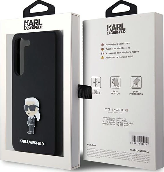 Mbështjellës Karl Lagerfeld Silicone Ikonik Metal Pin për Samsung Galaxy S24, i zi