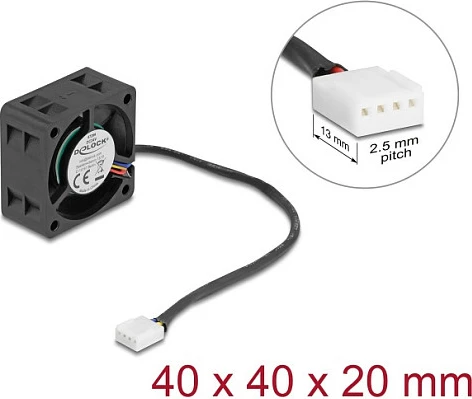 Fan për kasë DeLOCK 67299, 40 mm, 24 V, 4-pin, 6200 RPM, i zi