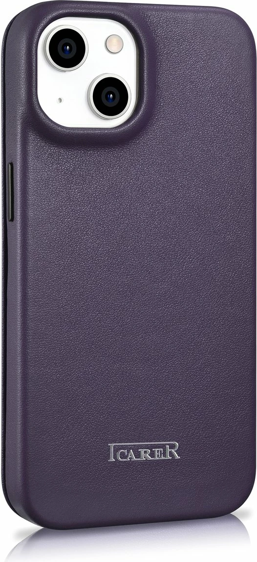 Mbështjellës iCarer CE Premium lëkurë, për iPhone 14 Plus, MagSafe, vjollcë e errët