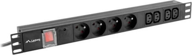 Listë furnizimi me energji Lanberg PDU-04E04I-0200-BK, 1U, 16A, 4x230V PL, 4x IEC C13, 2m, e zezë