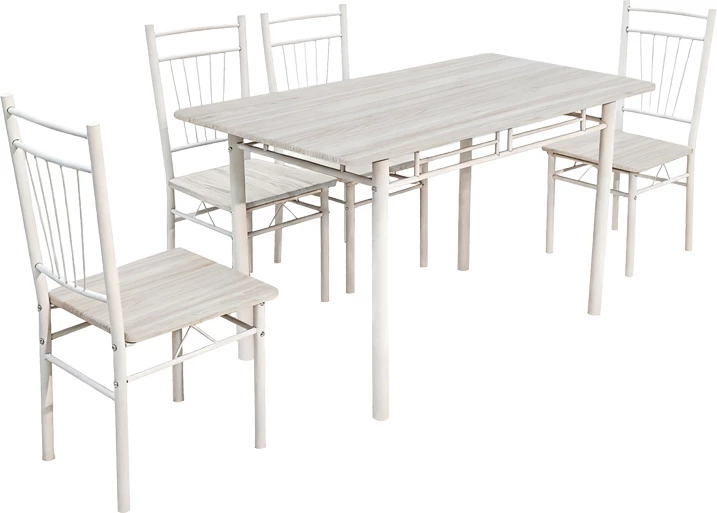 Tavolinë me karrige Roza, 5 copë, MDF sonoma, këmbë metalike të bardha, 120x65x75cm