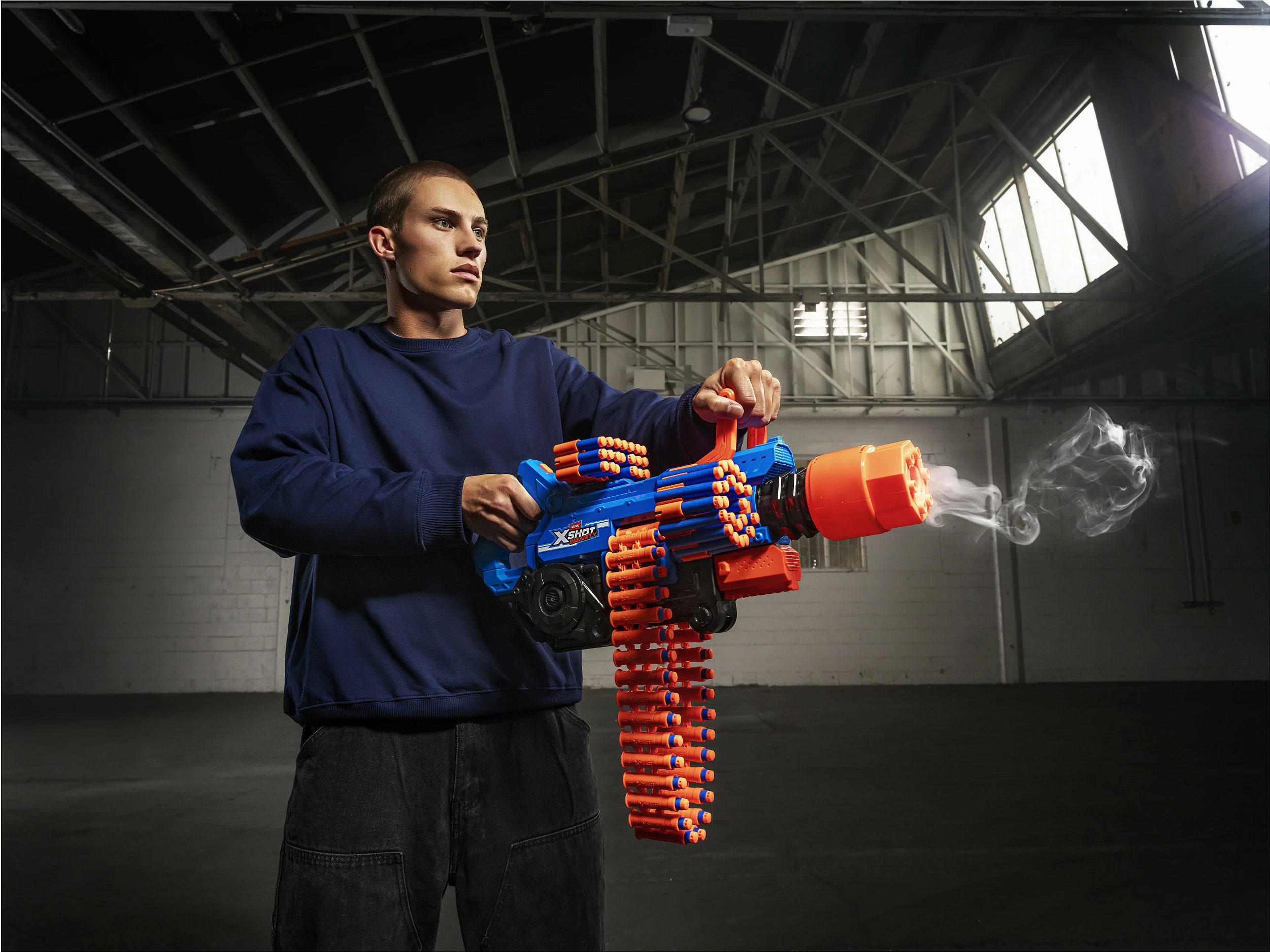 Blaster lodër ZURU XSHOT Insanity Smoking Barrel, 72 shigjeta, 30 m, me dritë/tym, i kaltër
