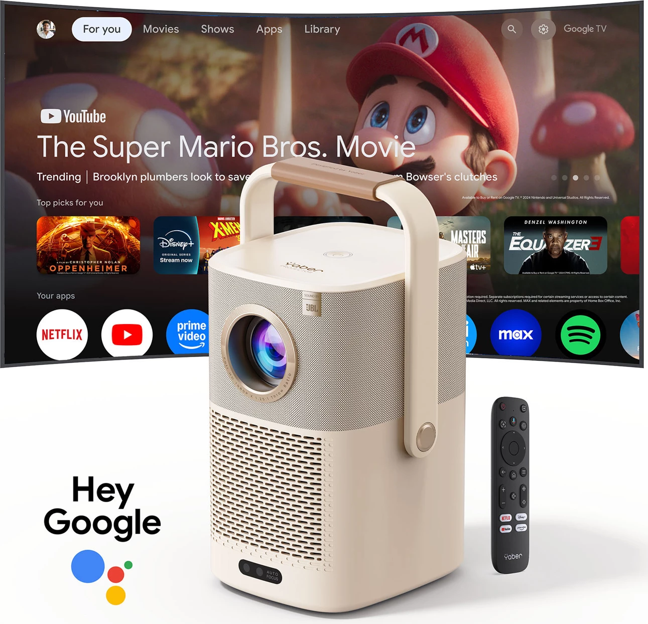 Projektor multimedia Yaber T2 Plus GTV 1080p Full HD 450 ANSI, Google TV, JBL Dolby Audio, me bateri, bezhë, në kuti