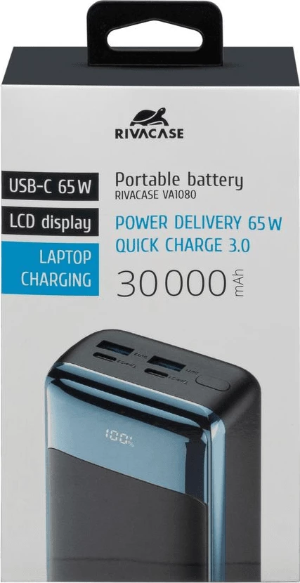 Powerbank RIVACASE VA1080 30000 mAh 65W (për laptop), i zi