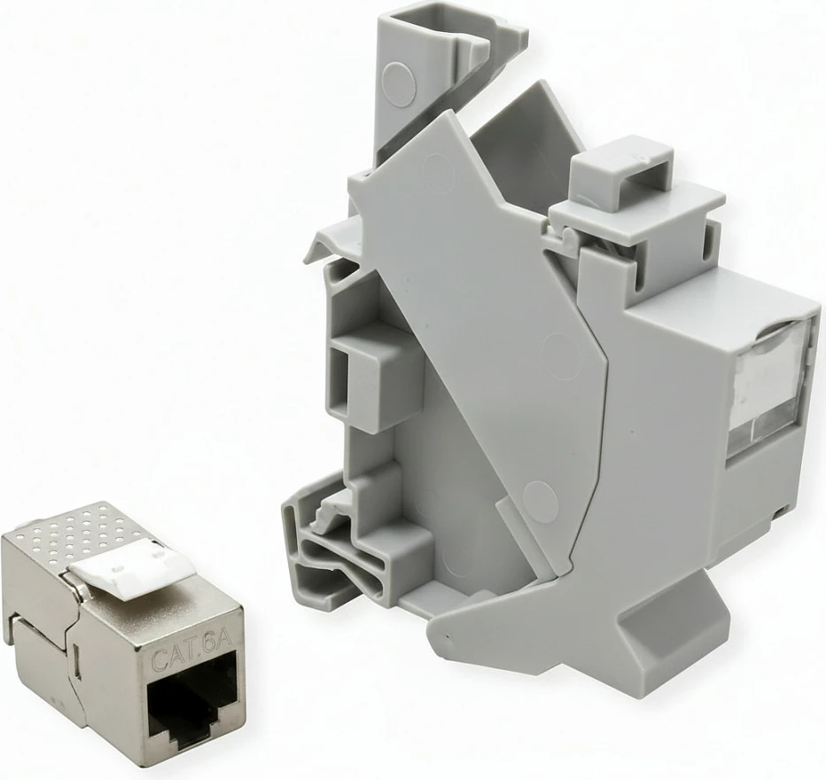 Adapter shinë DIN ROLINE për modul Keystone, me Keystone RJ45 Cat.6A i ekranizum, gri