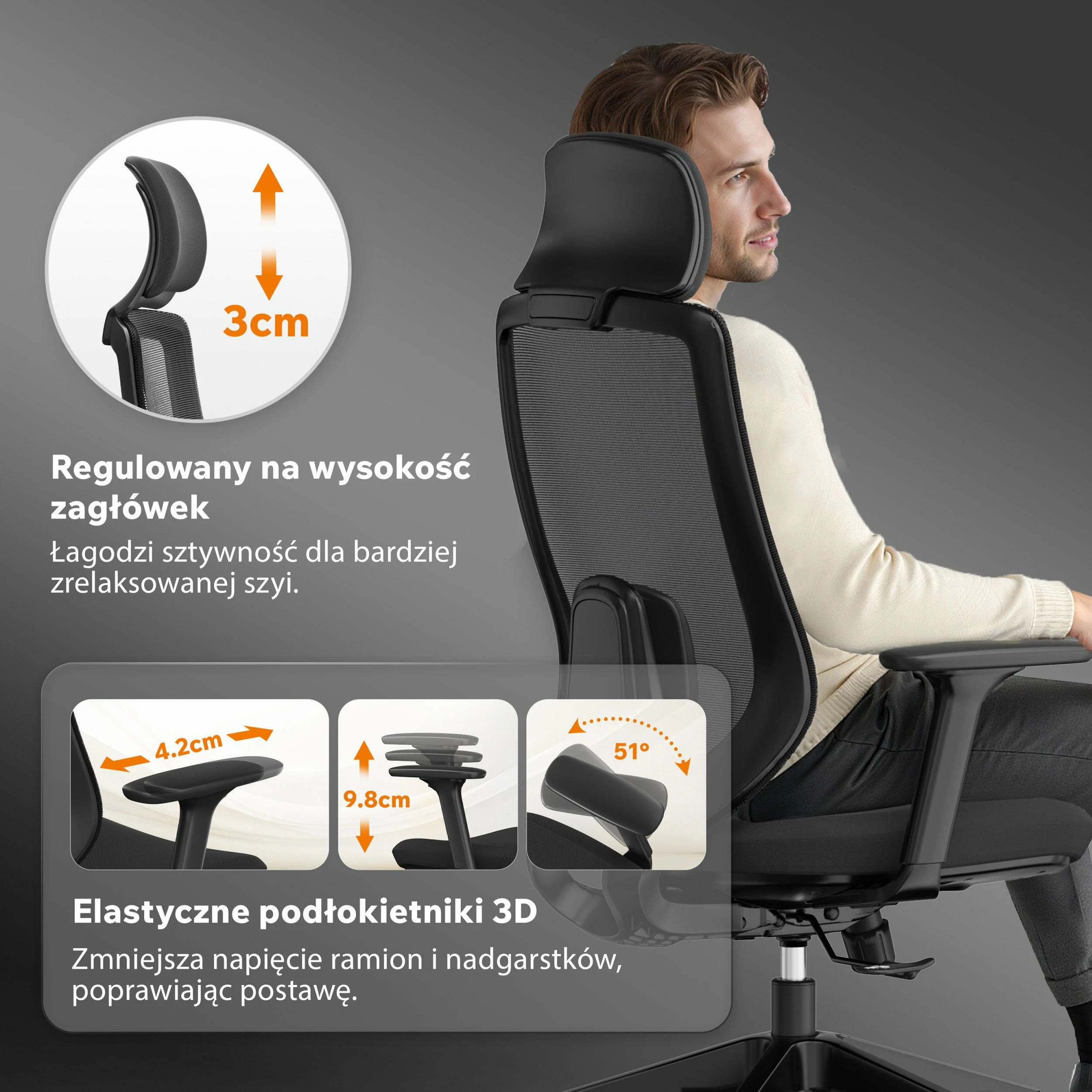 Karrige zyre SENSE7 Nakai, ergonomike me rrjetë, 150 kg, e zezë