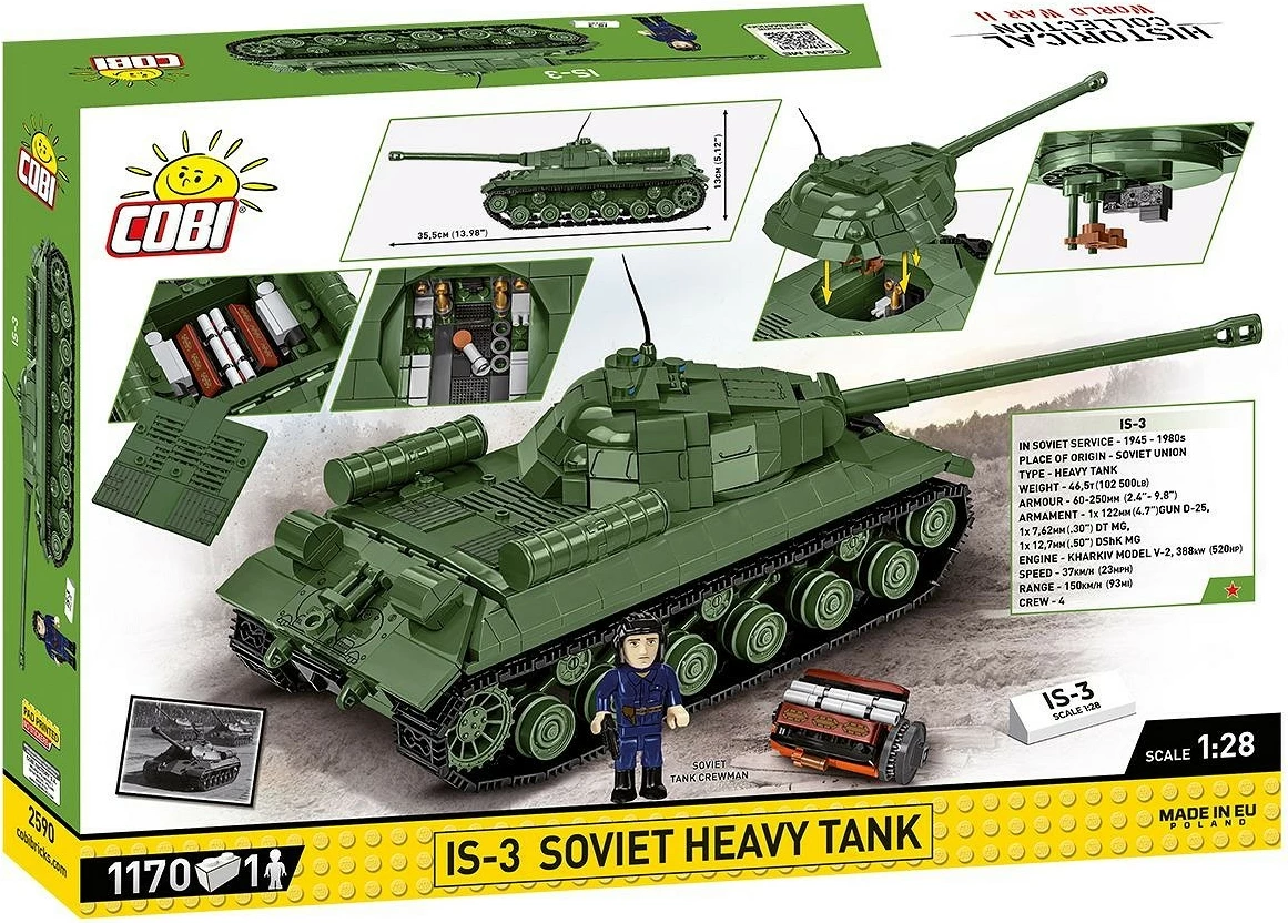 Set ndërtimi Cobi Klocki IS-3 Soviet Heavy Tank, 1170 pjesë, me figurë, Jeshile