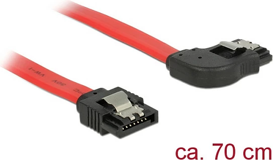 Kabl SATA DeLOCK 83970, 0.7 m, SATA 7-pin, 6 Gbit/s, straight në right-angle, kuq/zi