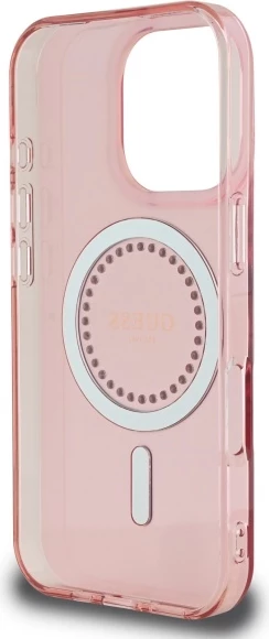 Mbështjellës Guess IML Rhinestones MagSafe për iPhone 16 Pro, Rozë