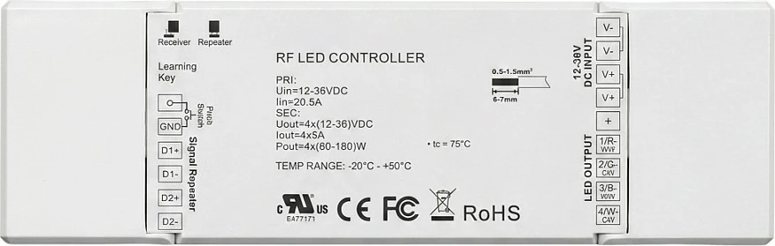 Kontroller/dimmer LED Synergy21 EOS 05, 4-kanal PWM, RF, 12-36V DC