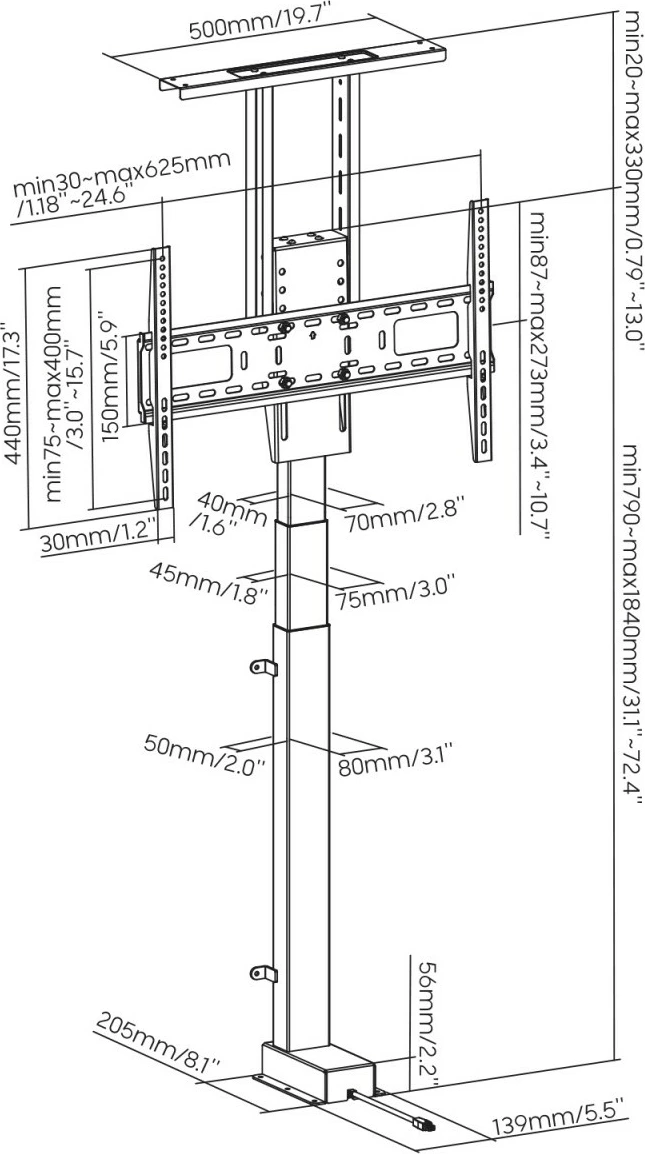 Mbajtës elektrik Maclean MC-866T për TV 37-80 inç, i zi