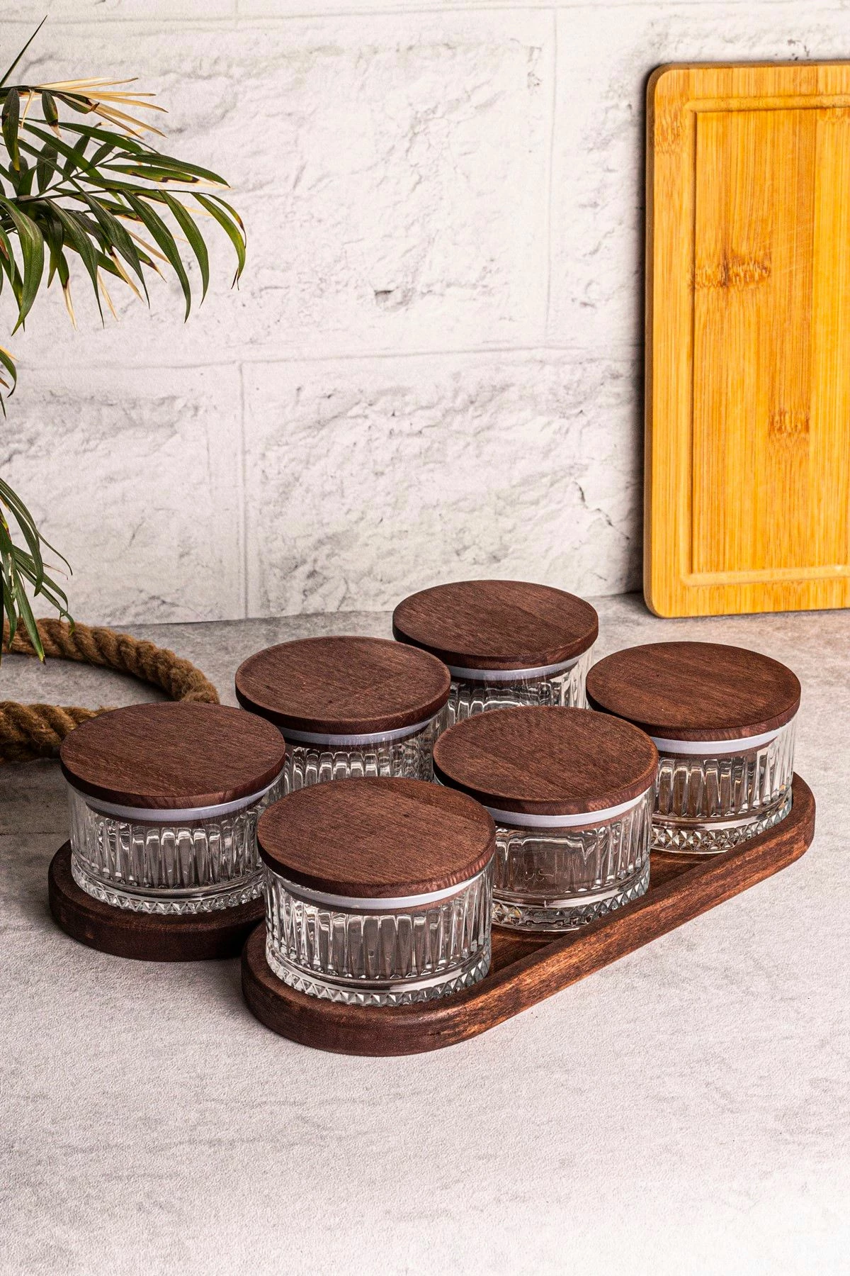 Set pjatash qelqi me kapakë druri, 14 copë, Hermia Concept, Bella 8