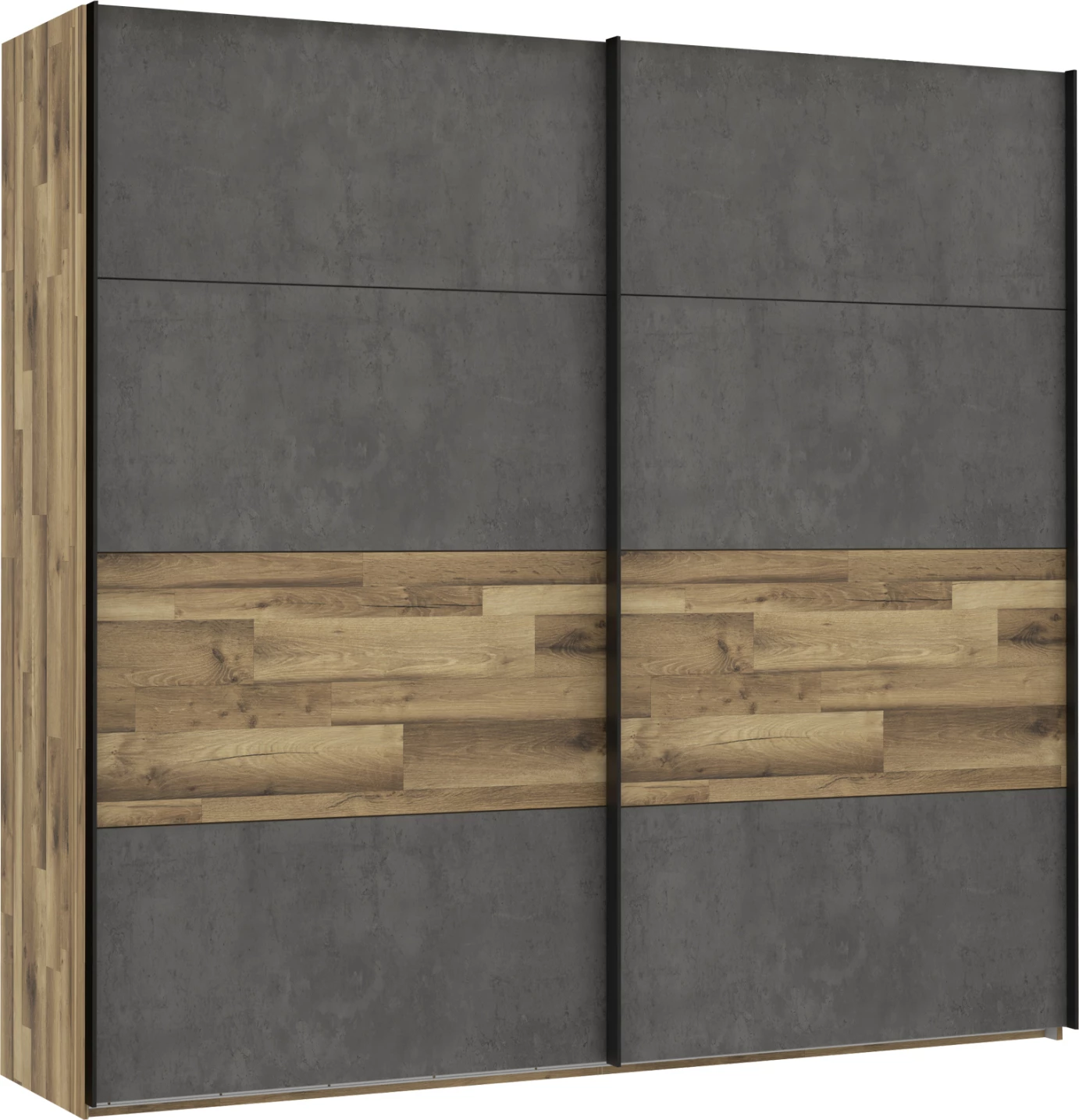 Orman me dyer rrëshqitëse FH8827, ngjyrë arre dhe çimento gri, 230.9x61.2x215.9 cm