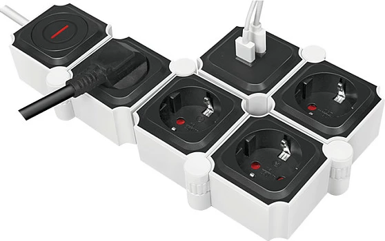 Zgjatues rryme LogiLink, 4 priza sigurie, 2x USB-A, formë gjarpri, bardhë/zi