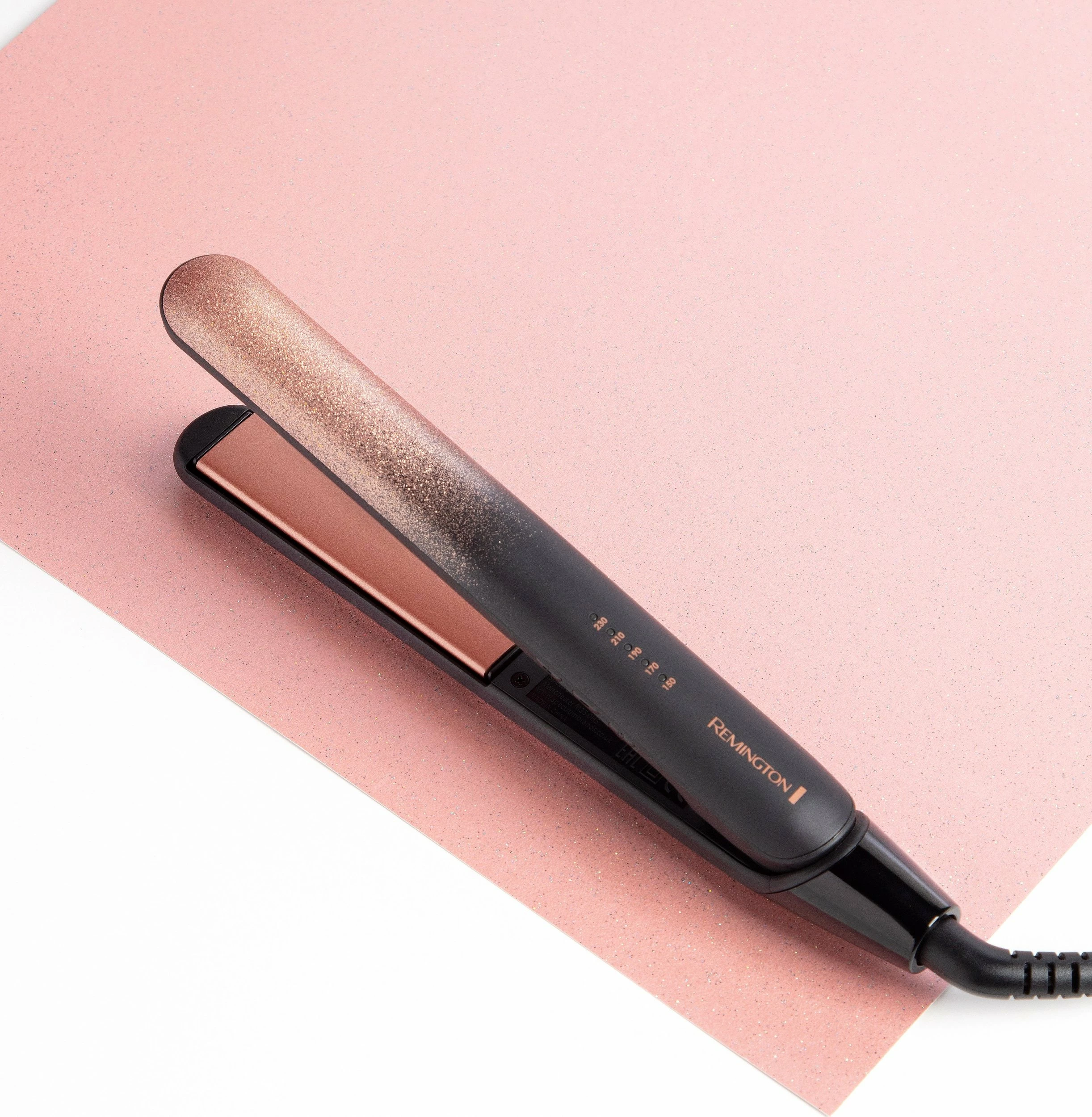 Hekur flokësh Remington S5305 Rose Shimmer 150-230°C, pllaka qeramike, ngrohje 15s, rozë/zi, me këllëf