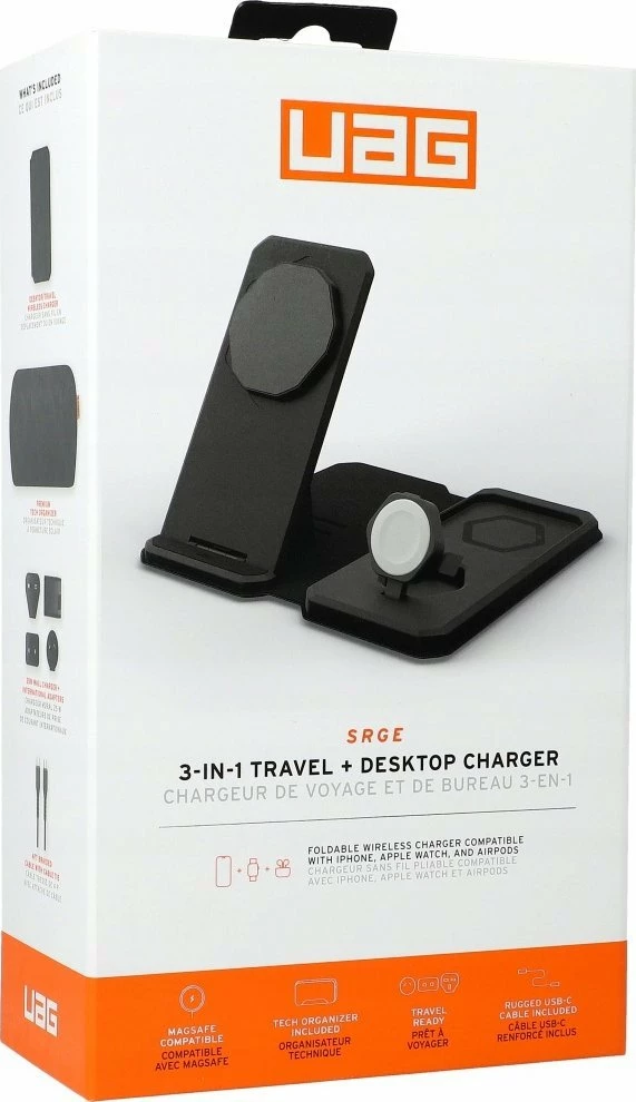 Karikues udhëtimi 3-në-1 induktiv Mophie UAG 3in1 Travel Charger 15W USB-C (9B4412114030), i zi, set me adaptera dhe çantë