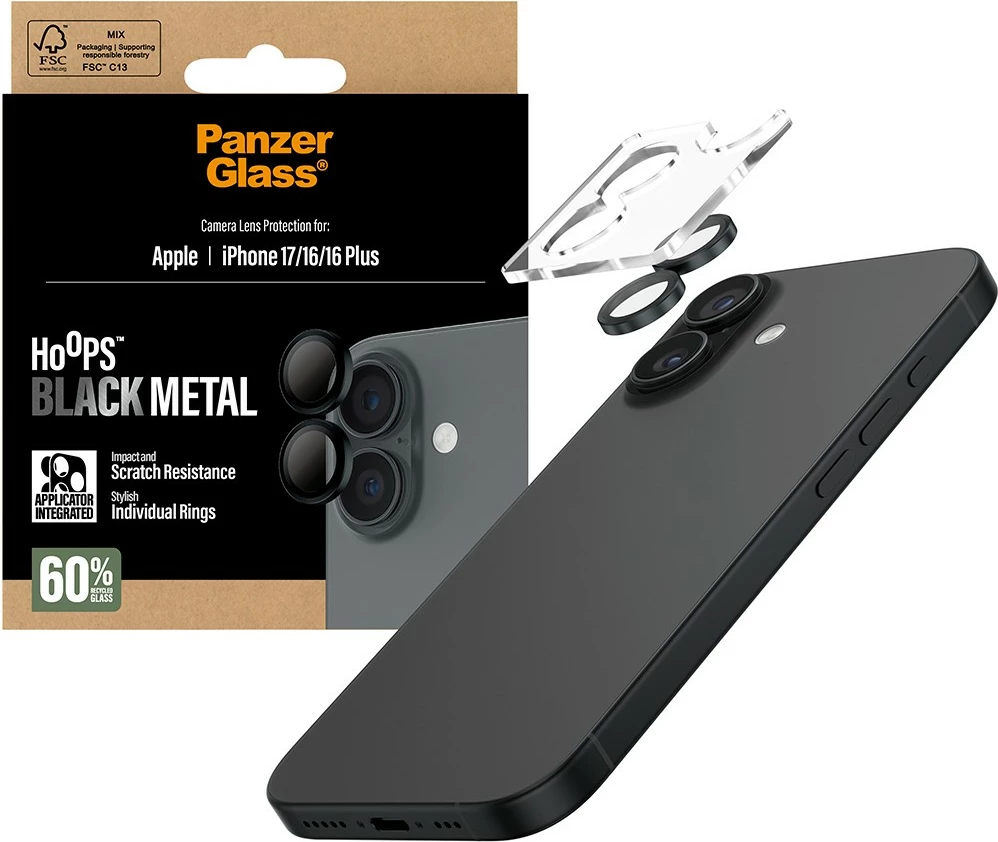Mbështjellës PanzerGlass Hoops për kamera iPhone 17/16/16 Plus, zi