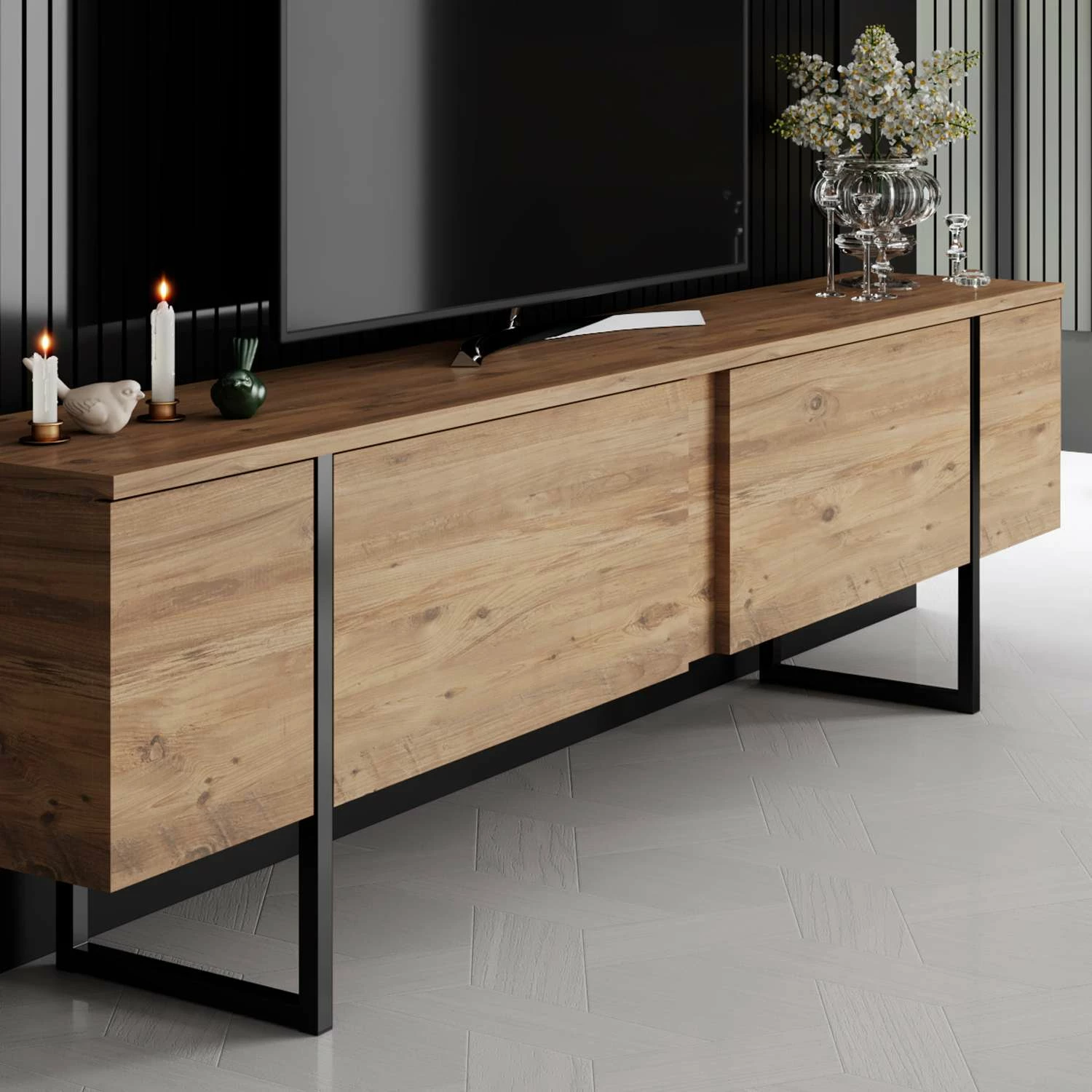 Komodë për TV Hanah Home, Luxe, ngjyrë Atlantic Pine, e zezë