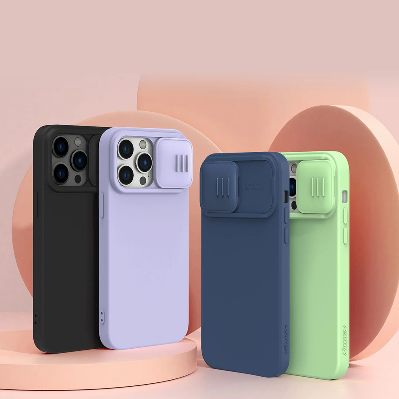 Mbështjellës Nillkin CamShield Silky Silicone për iPhone 14 Pro Max, MagSafe, kapak kamere, Kaltër