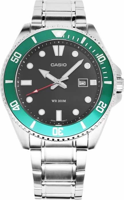 Orë dore për meshkuj Casio, argjendtë-jeshile