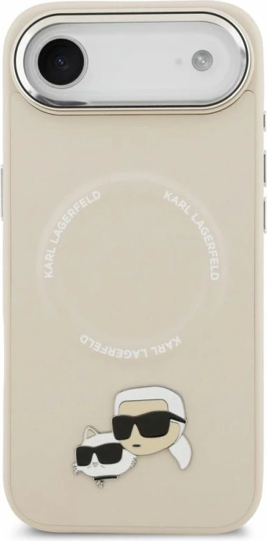 Kapak telefoni Karl Lagerfeld Karl & Choupette Pins MagSafe për iPhone Air, bezhë