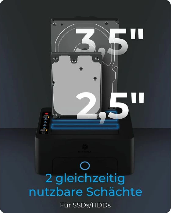 Stacion docking dhe klonues disqesh ICYBOX IB-1232CL-U3 USB 3.0, për HDD/SSD SATA 2.5" & 3.5", UASP, 2-slot, i zi