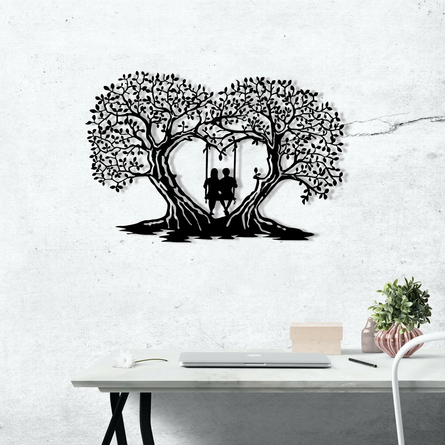 Aksesor dekorativ metalik për mur, Wallity, Love, ngjyrë e zezë, 65x43cm