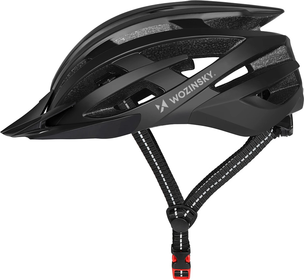 Kaskë biçiklete, Wozinsky, HT-28VC, me dritë LED mbrapa me USB, madhësia M (54-57 cm), e zezë