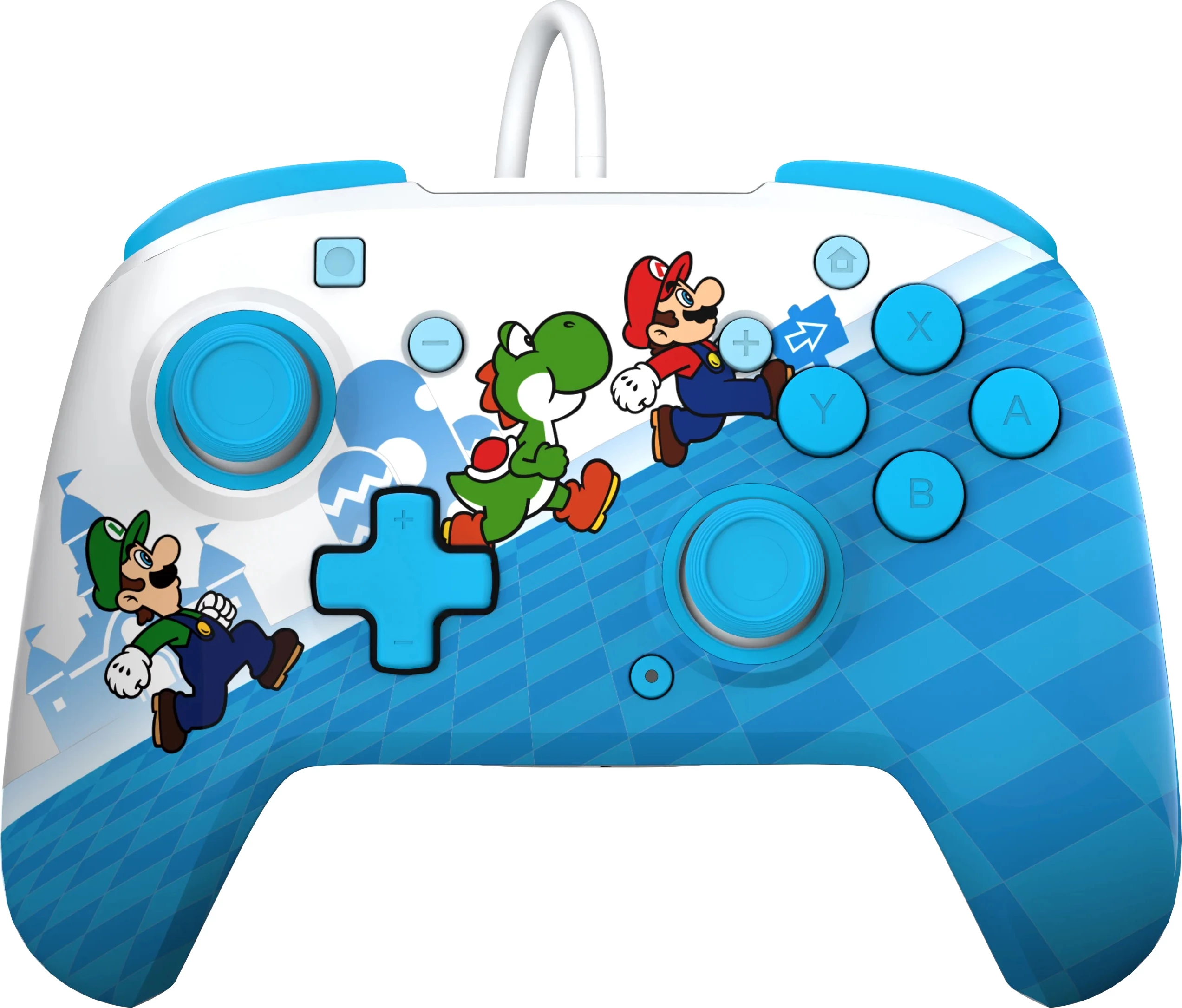 Kontroller i kablluar PDP Rematch Mario Escape për Nintendo Switch/Switch 2, audio 3.5mm, butona të programueshëm, blu/bardhë