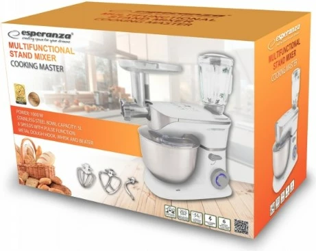 Mikser kuzhine Esperanza EKM025 5 L,  çelik inox 1000 W, e bardhë 
