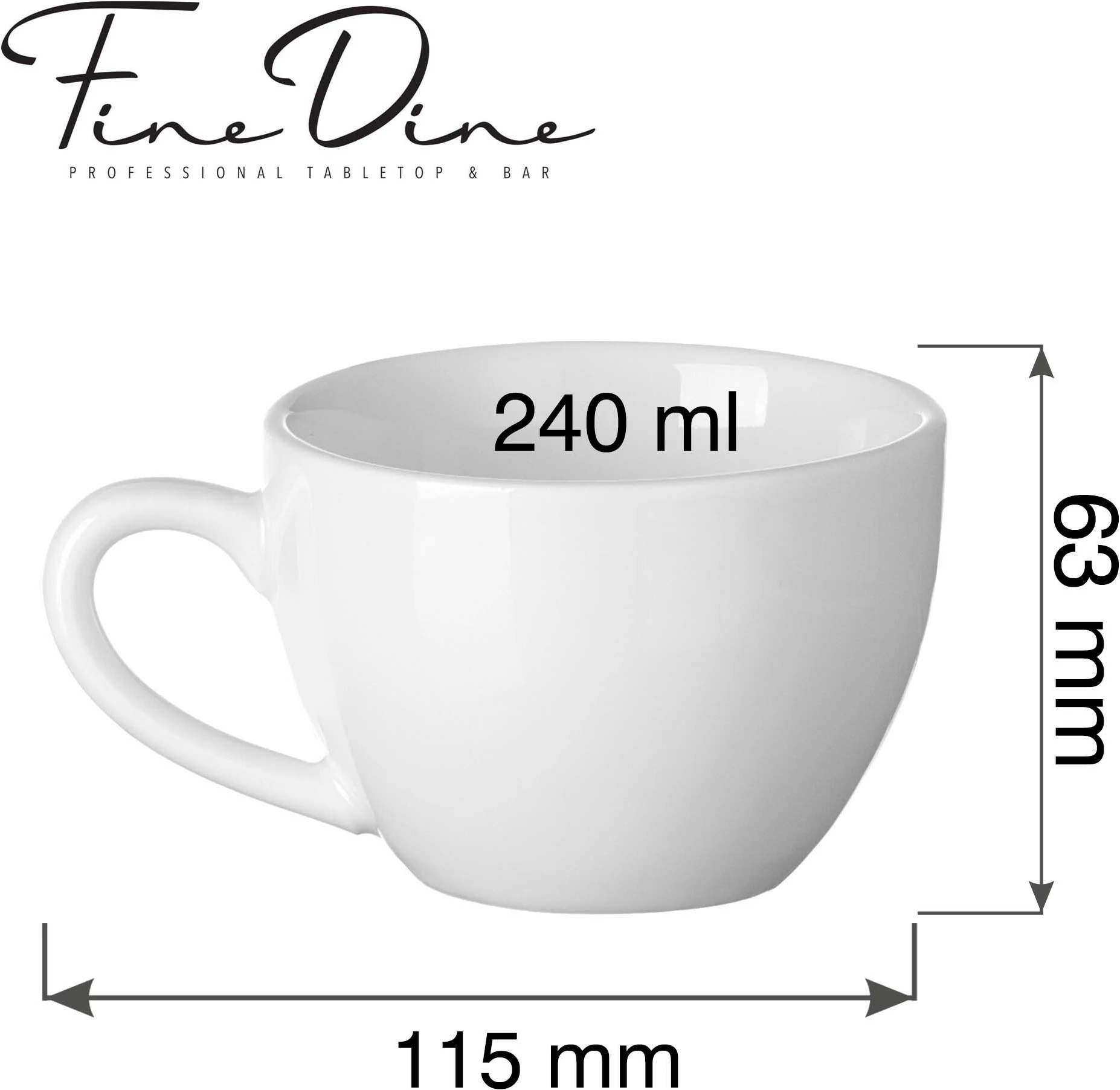 Filxhan cappuccino Fine Dine Pure Bianco 240 ml, e bardhë, set 12 copë
