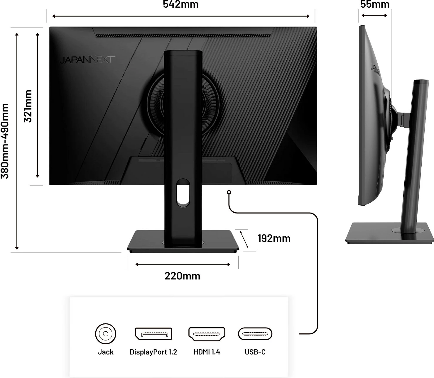 Monitor JAPANNEXT JN-IPS238FHDR-C65W-HSP, 23.8", IPS, Full HD 1920x1080, 75Hz, USB-C PD 65W, i zi