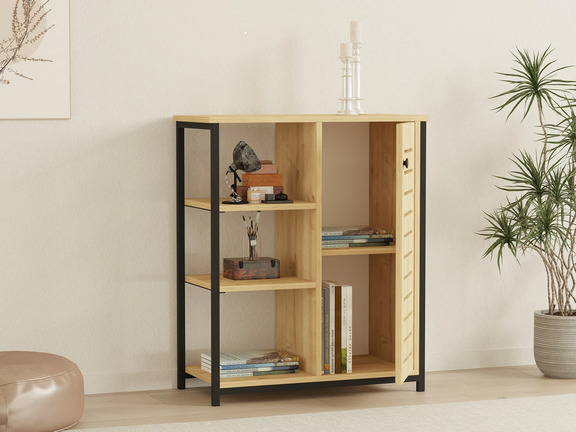 Raft librash Hanah Home, ngjyrë ihlamuri - safir, me kornizë të zezë