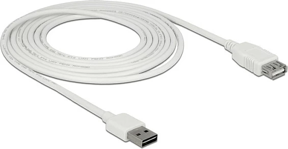 Kabllo zgjatëse USB DeLOCK EASY-USB 2.0, USB-A mashkull në USB-A femër, 3 m, e bardhë