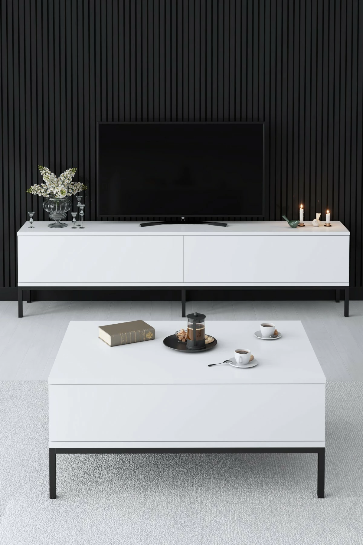 Komodë TV Skye Decor, ngjyrë e zezë dhe e bardhë