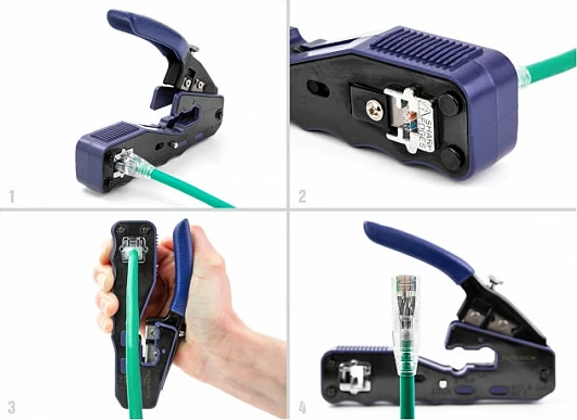 Vegël krimpimi DeLOCK 90577 për RJ-45, me prerës/zhveshës, zi/blu