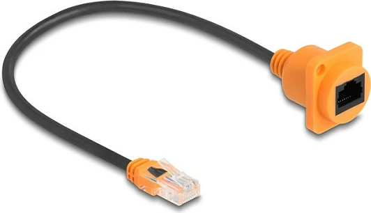 Kabllo rrjeti DeLOCK 90804 Cat5e RJ-45 (mashkull në femër), 0.3 m, UTP, zezë/portokalli