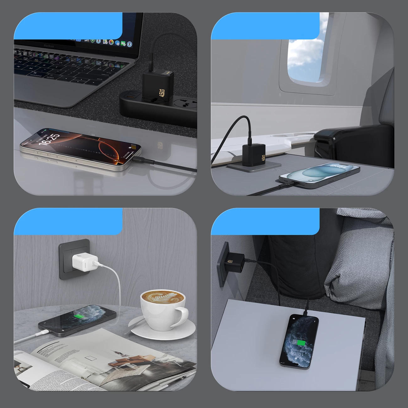 Karikues muri Dudao A28C, GaN, 45W, me kabllo USB-C, i zi